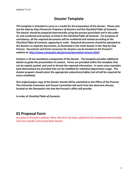 examples of a dossier