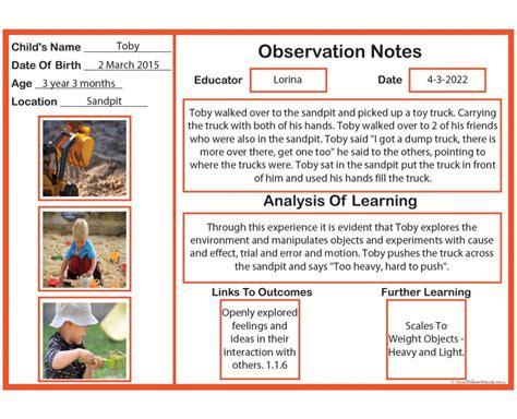 examples of an observation on a child
