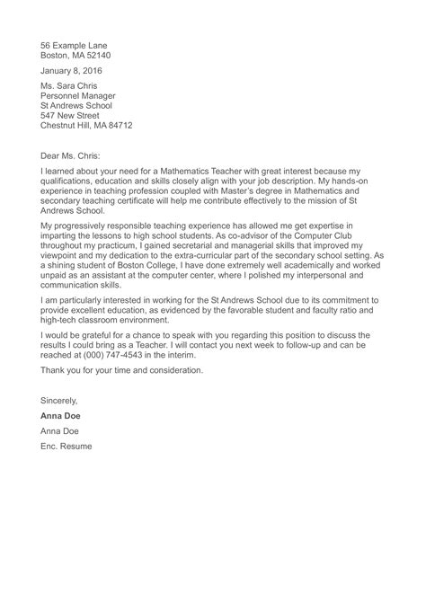 examples of application letter for teaching job with no experience