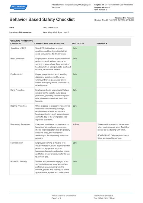 examples of behavior based safety observations