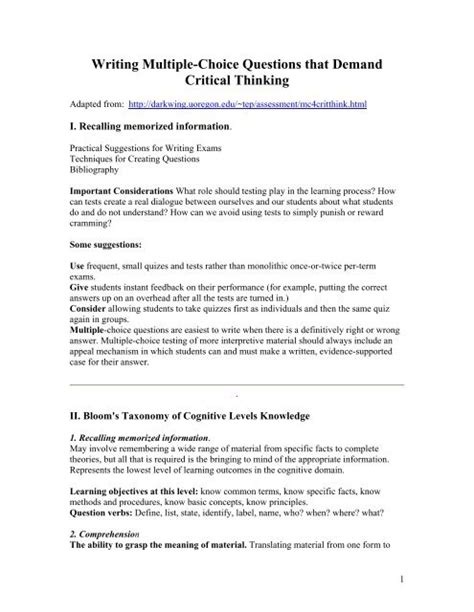 examples of critical thinking multiple choice questions