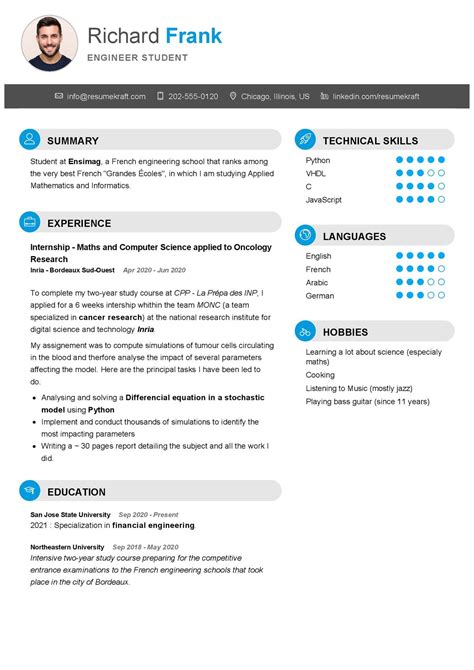 examples of cv for engineering students