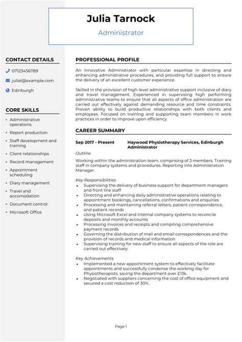 examples of cv personal statements for administrator