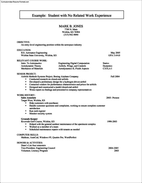 examples of cv without work experience