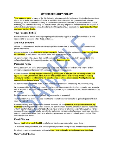examples of cyber security policies