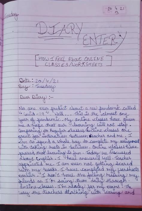 examples of diary entry for class 10
