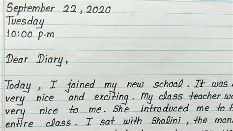 examples of diary entry for class 7