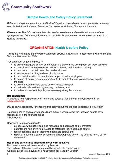 examples of effective safety policies and procedures