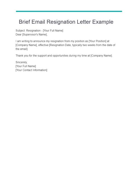 examples of email resignation letters