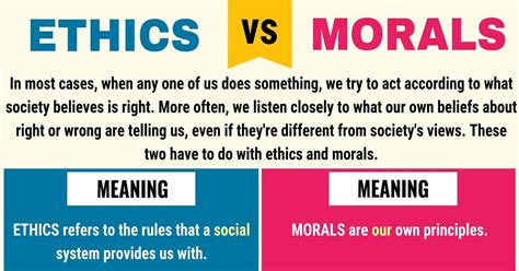 examples of ethics vs morals