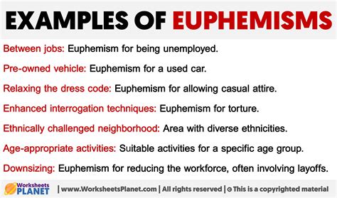examples of euphemism and their meaning