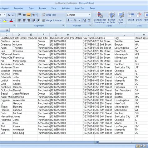 examples of excel sheet data