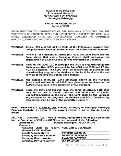 examples of executive orders in the philippines