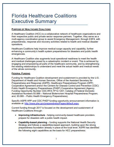 examples of executive summaries in healthcare