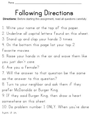 examples of following written instructions
