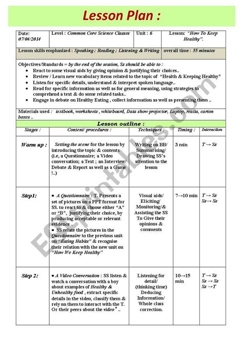 examples of lesson plan in english