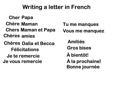 examples of letter writing in french