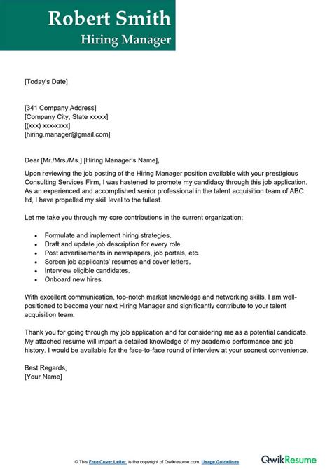examples of letters to hiring managers