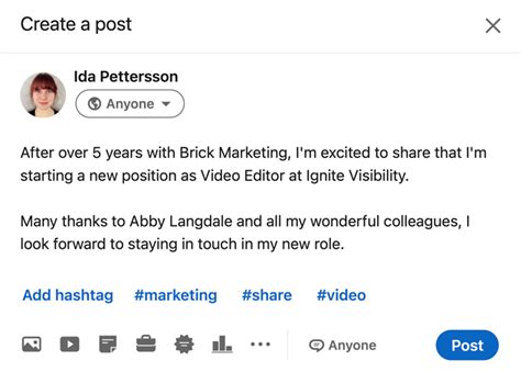 examples of linkedin posts announcing new job