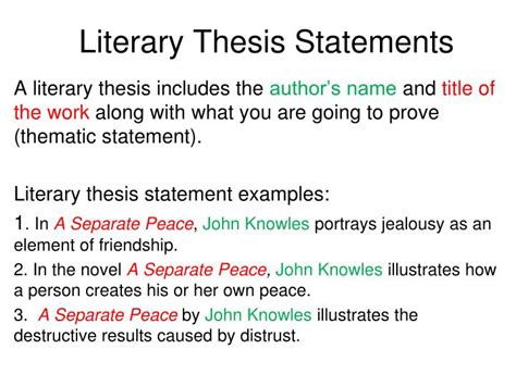 examples of literary thesis statements