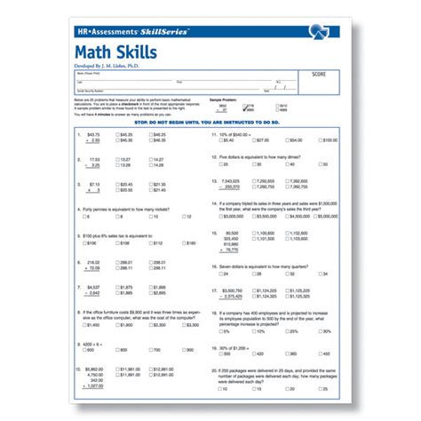 examples of math test for employment