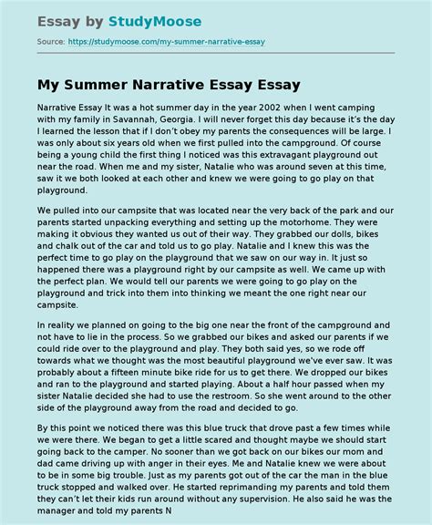 examples of narrative essays for grade 8