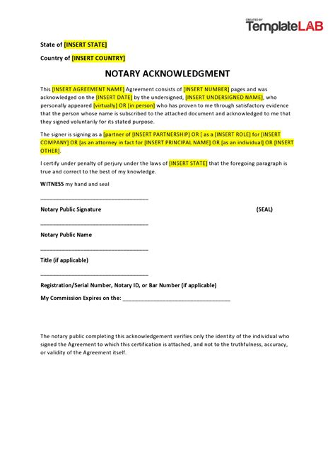 examples of notary acknowledgement