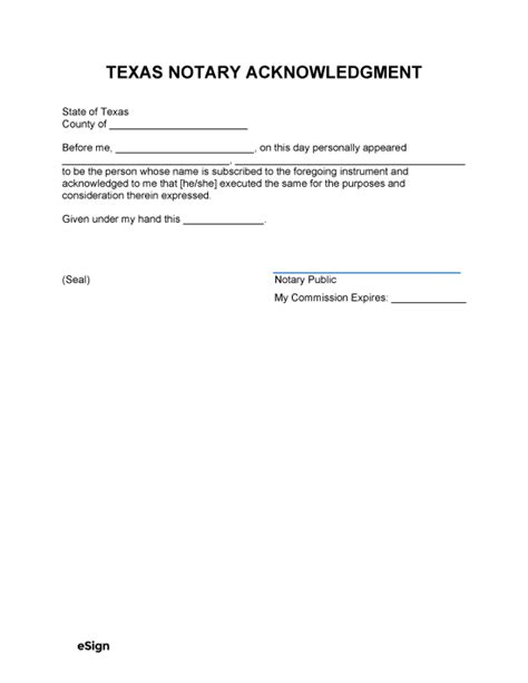 examples of notary acknowledgment statements texas