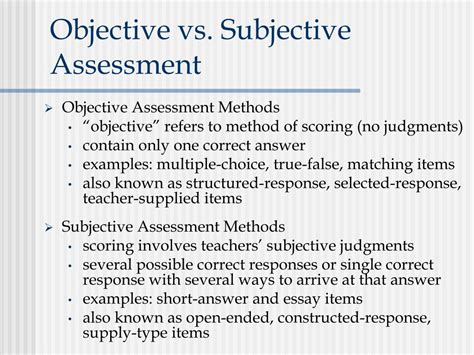 examples of objective and subjective assessment