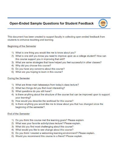 examples of open ended questions for college students
