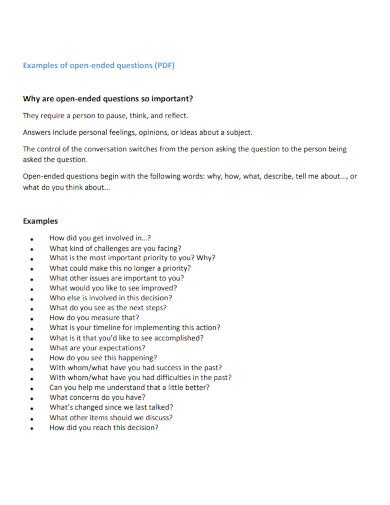 examples of open ended questions in interview