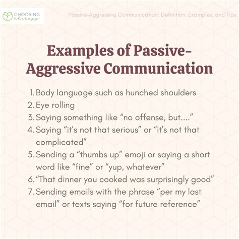 examples of passive-aggressive communication include