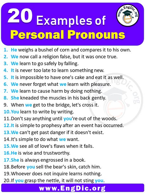 examples of personal pronouns in sentences with answers