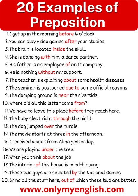examples of preposition sentences with answers