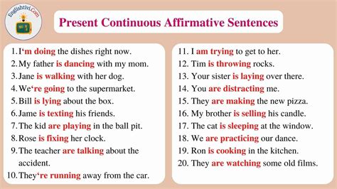 examples of present continuous tense affirmative negative interrogative