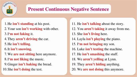examples of present continuous tense negative sentence