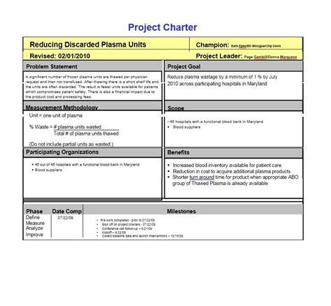 examples of project charter templates