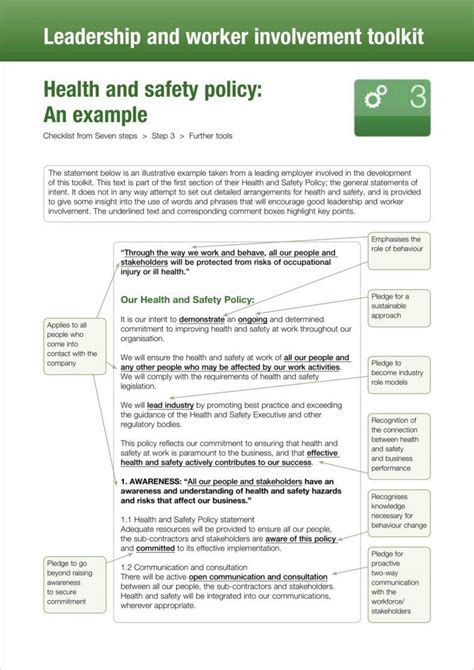 examples of safety policies and procedures