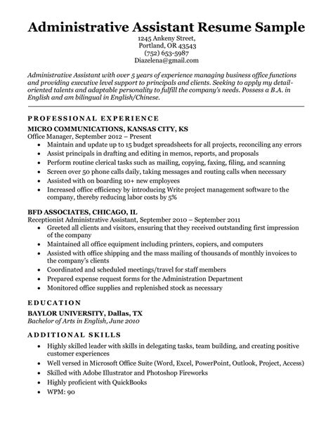 examples of skills for resume for administrative assistant