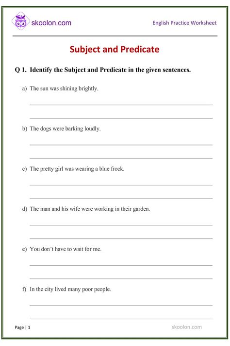 examples of subject and predicate for class 6