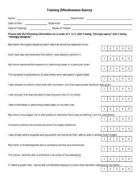 examples of survey questions for training effectiveness