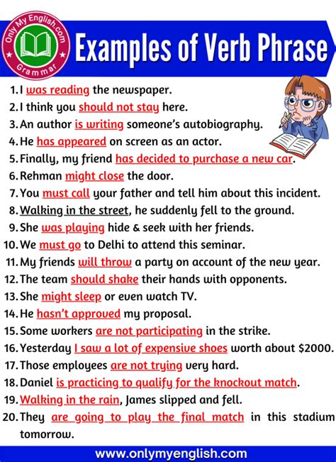 examples of verb phrases with answers