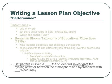 examples of writing objectives for lesson plans