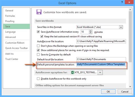 excel 2019 default template location