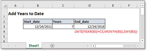 excel add 1 year to date formula