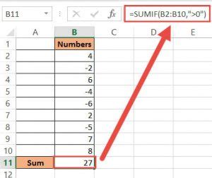 excel add all positive numbers in a column