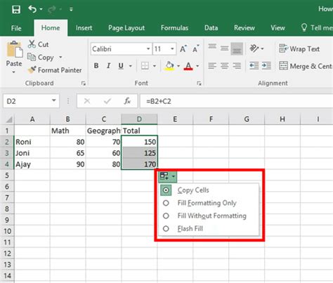 excel auto fill options copy cells