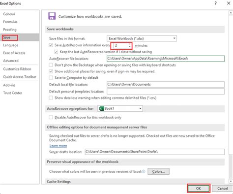 excel autosave temp file location