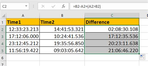 excel calculate time difference in milliseconds