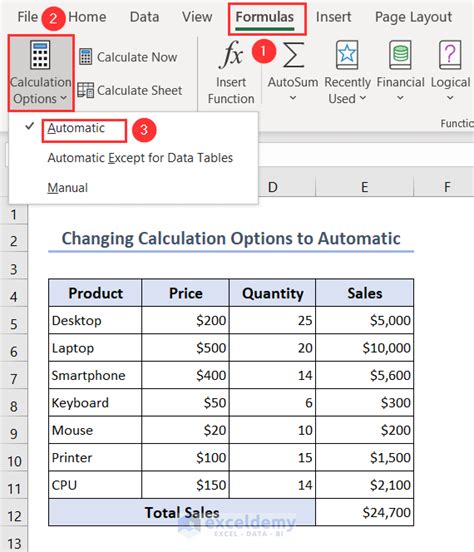 excel calculation options automatic default